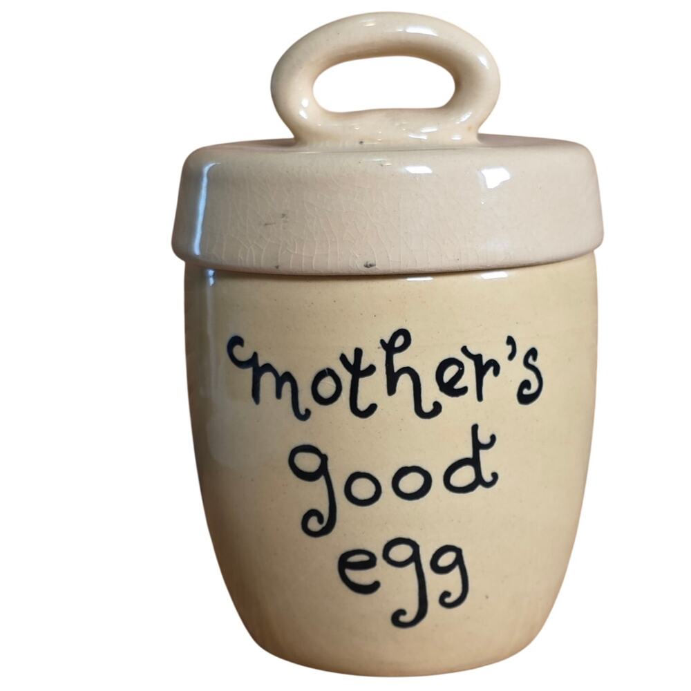Vintage English Stoneware Covered Egg Cup “Mother’s Good Egg”
